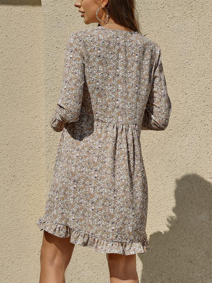 Women'S Floral Print Dress Long Sleeve Button down Tunic Dress Casual Flowy Swing Babydoll Mini Dresses Yellow S